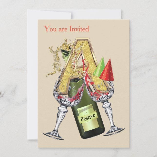 Invitación Monograma de Cumpleaños Capital -letra A (Anverso)