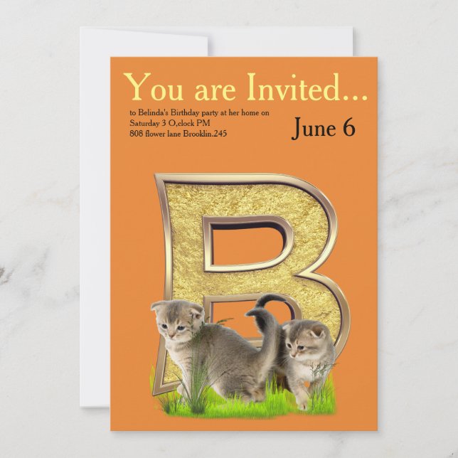 Invitación Monograma de Cumpleaños Capital -letra B (Anverso)