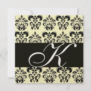 Invitación MONOGRAMA DE DAMASCA DE ORO Y NEGRO, blanco
