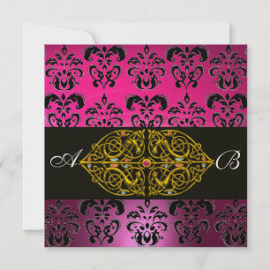 Invitación MONOGRAMA DE DAMASCA NEGRA PURPLE PURPLE NEGRO, fu