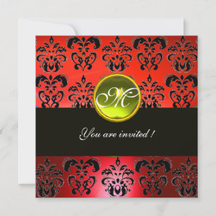 Invitación MONOGRAMA DE DAMASCA NEGRO ROJO, topaz amarillo