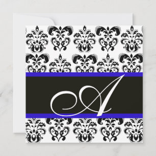 INVITACIÓN MONOGRAMA DE DAMASCO NEGRO, AZUL Y BLANCO