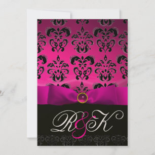 INVITACIÓN MONOGRAMA DE DAMASCO NEGRO BLANCO PINK FUCHSIA RIB