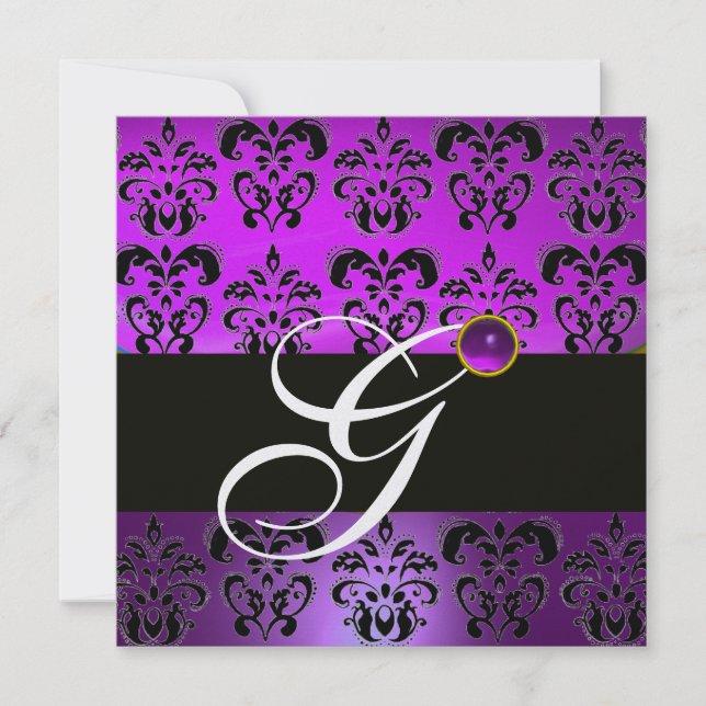 INVITACIÓN MONOGRAMA DE DAMASCO NEGRO PURPLE AMETHYST CON HIE (Anverso)