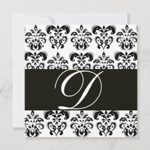 INVITACIÓN MONOGRAMA DE DAMASCO NEGRO Y BLANCO