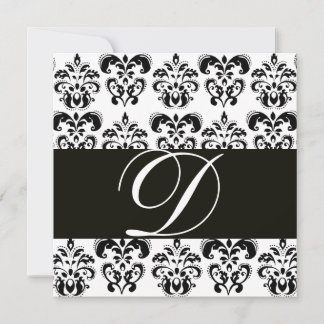 INVITACIÓN MONOGRAMA DE DAMASCO NEGRO Y BLANCO