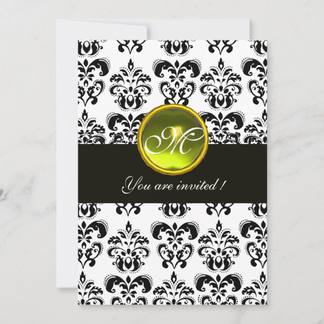 Invitación MONOGRAMA DE DAMASCO NEGRO Y BLANCO, topacio amari (Anverso)