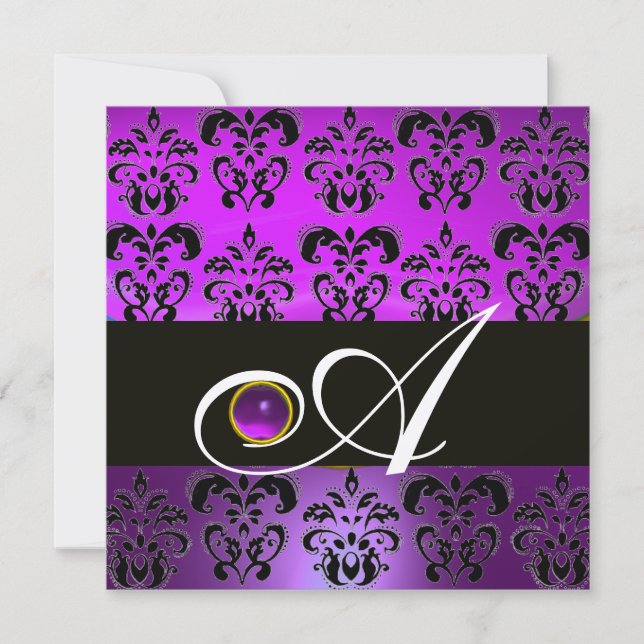 INVITACIÓN MONOGRAMA DE DAMASK NEGRO PURPLE AMETHYST GOZO MET (Anverso)