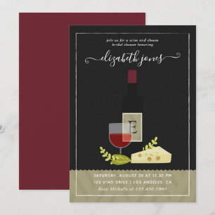 Invitación Monograma de Despedida de Soltera con Vino y Queso