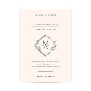 Invitación Monograma De Diamantes Con Flores Boda Evergreen