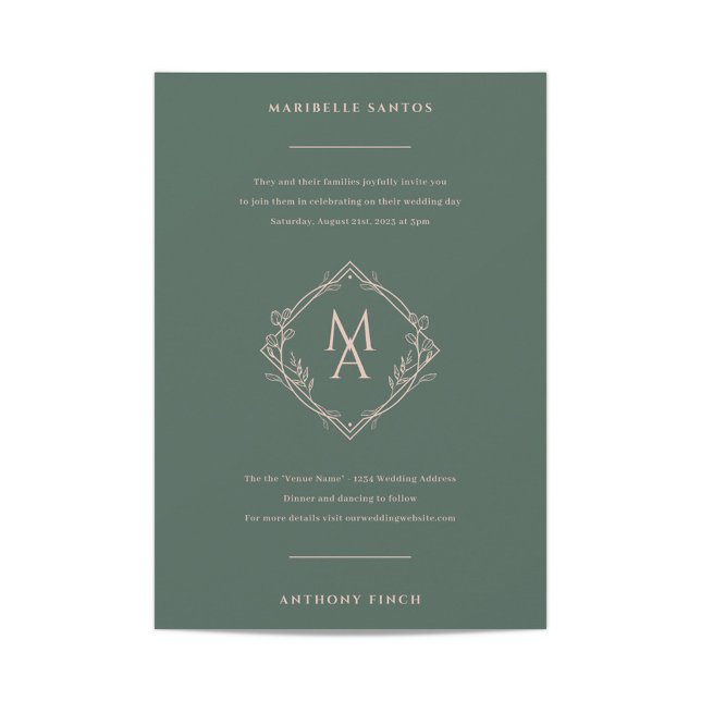 Invitación Monograma de diamantes con flores en Boda Evergree (Subido por el creador)