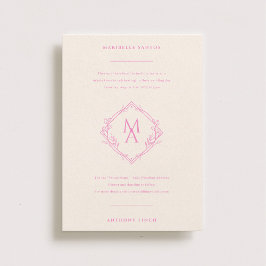 Invitación Monograma de diamantes con flores en Boda rosa