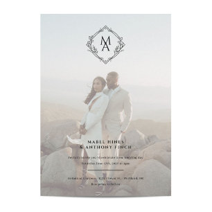 Invitación Monograma de diamantes y Boda de fotografías