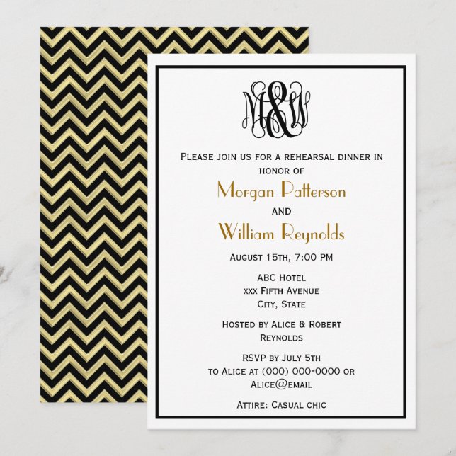 Invitación Monograma de escritura de vino negro DIY ensayo BG (Anverso / Reverso)