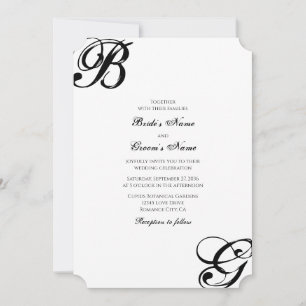Invitación Monograma de escritura en blanco y negro Boda