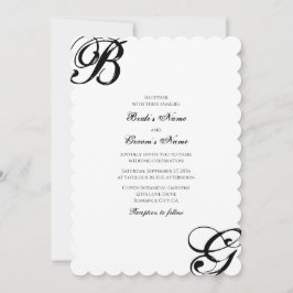 Invitación Monograma de escritura en blanco y negro Boda