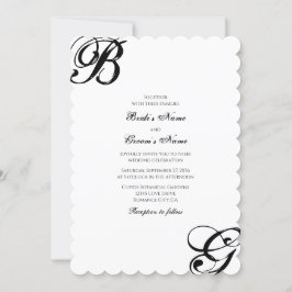 Invitación Monograma de escritura en blanco y negro Boda
