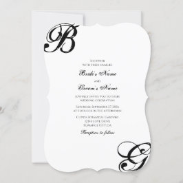 Invitación Monograma de escritura en blanco y negro Boda