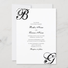 Invitación Monograma de escritura en blanco y negro Boda