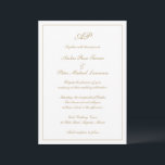 Invitación Monograma de escritura formal Boda elegante de oro<br><div class="desc">Invitación a la boda de estilo tradicional con un diseño sencillo y clásico con su monograma en la parte superior junto con los detalles de su boda rodeados de un borde. Sus detalles están en un elegante guión falso dorado y se pueden cambiar a cualquier color que desee haciendo clic...</div>