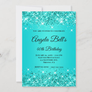Invitación Monograma de Fancy Ombre Purpurinoso Verde azulado