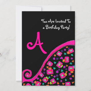 INVITACIÓN MONOGRAMA DE FIESTA DE CUMPLEAÑOS ABSTRACTA NEGRA