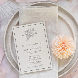 Invitación Monograma de Flor Botánica Tradicional para Boda