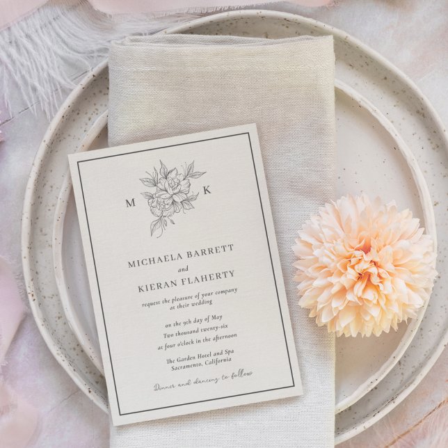 Invitación Monograma de Flor Botánica Tradicional para Boda  (Subido por el creador)