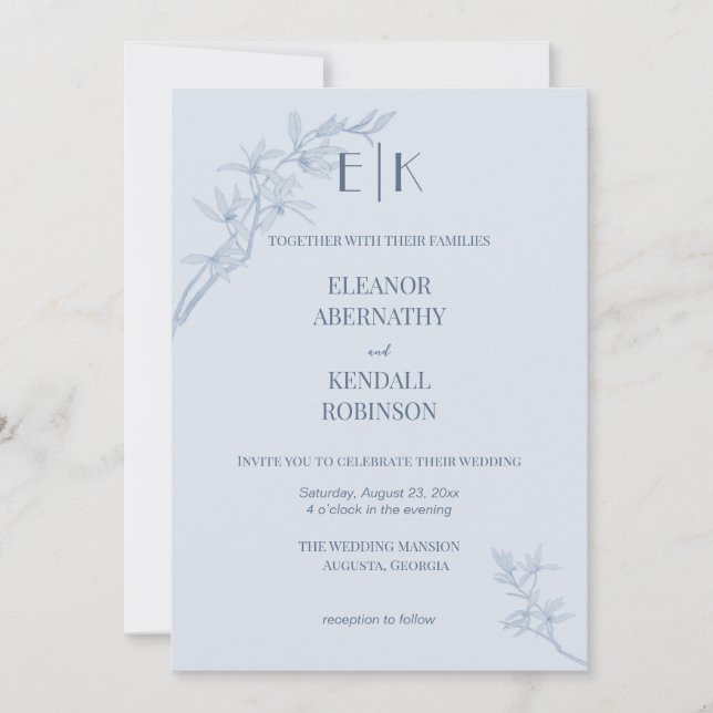 Invitación Monograma de flor inmadura (Anverso)
