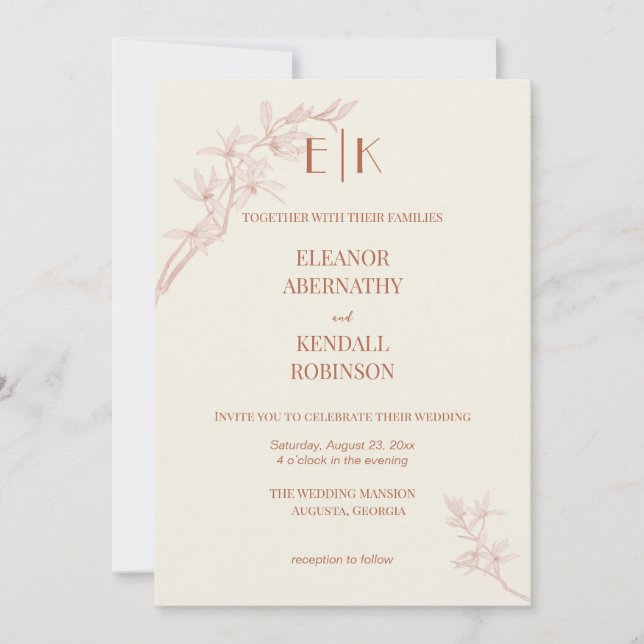 Invitación Monograma de flor inmadura (Anverso)