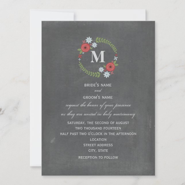 Invitación Monograma de flor inspirado en el cartón (Anverso)