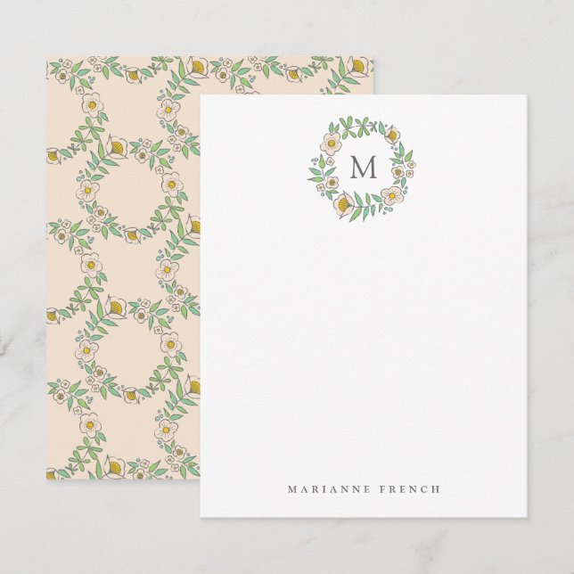 Invitación Monograma de flor Nota de estatus personal (Anverso / Reverso)