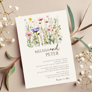 Invitación Monograma de flor silvestre color Beige Boda fotog