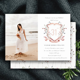 Invitación Monograma de flor silvestre rosa Foto Cumpleaños