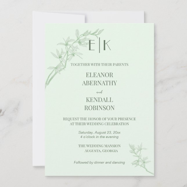 Invitación Monograma De Flor Sin Tiempo Todo En Un Boda Invit (Anverso)