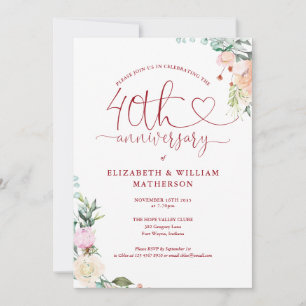 Invitación Monograma de floral cardíaca de caucho de 40 años