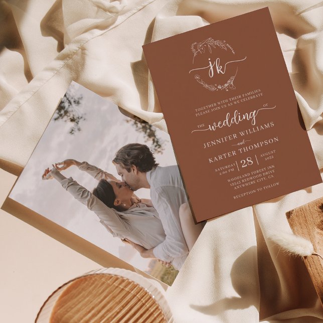 Invitación Monograma de floral de terracota Boda fotográfico (Subido por el creador)