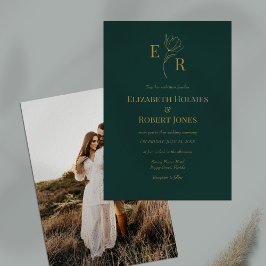 Invitación Monograma de floral verde esmeralda Boda fotográfi