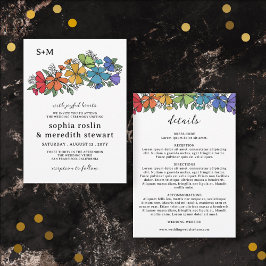 Invitación Monograma de flores de orgullo detalla Boda LGBT