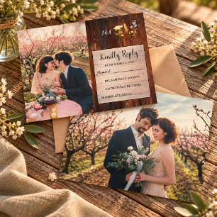 Invitación Monograma de flores silvestres rústicas foto RSVP