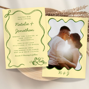 Invitación Monograma de foto con garabatos caprichosos boda a