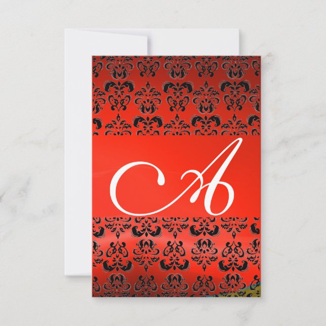 INVITACIÓN MONOGRAMA DE GEM DAMASK NEGRO ROJO (Anverso)