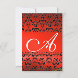 INVITACIÓN MONOGRAMA DE GEM DAMASK NEGRO ROJO