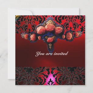 INVITACIÓN MONOGRAMA DE GEMAS DE DAMASK Y ROSES DE ROSOS DE C