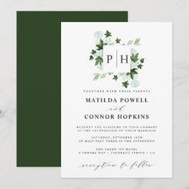 Invitación Monograma de Hedera | Ivy Eucalyptus Boda Botánico