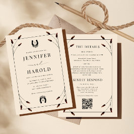 Invitación Monograma de herradura boho occidental todo en una