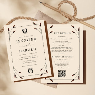 Invitación Monograma de herradura boho occidental todo en una