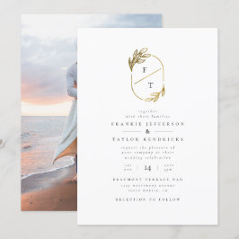 Invitación Monograma de hoja de oro de moda | Foto de Boda mi