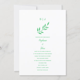 Invitación Monograma de hoja verde esmeralda Boho Boda 2024