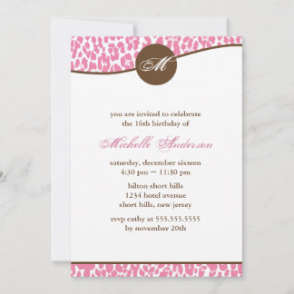 Invitación Monograma de impresión de leopardo rosa Cumpleaños